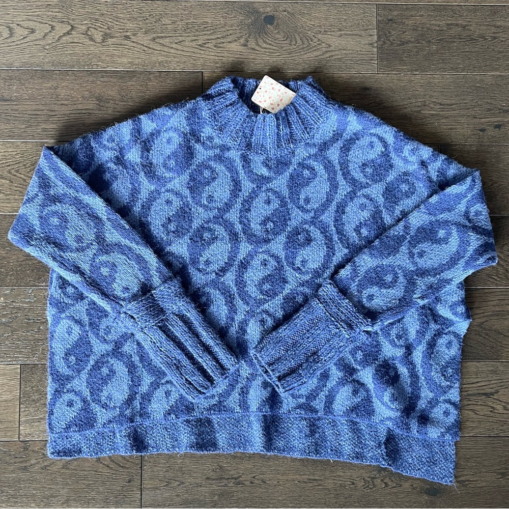 Free People Yin Yang Blue Sweater